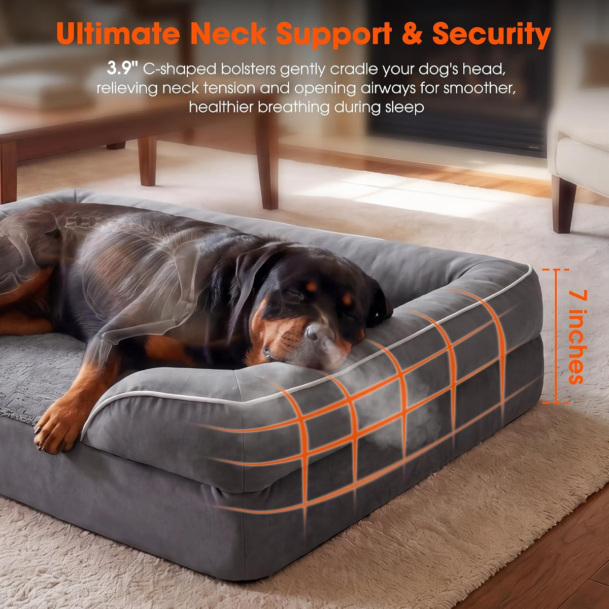 Waterproof Orthopedic Dog Bed for Extra Large Dogs with Bolster