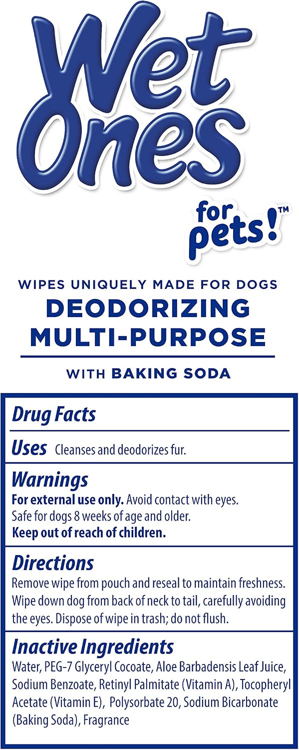 Wet Ones for Pets Deodorizing Dog Wipes, Tropical Splash, 100 Count | Baking soda formula, moisture-lock seal keeps cloths fresh, suitable for daily grooming between baths 