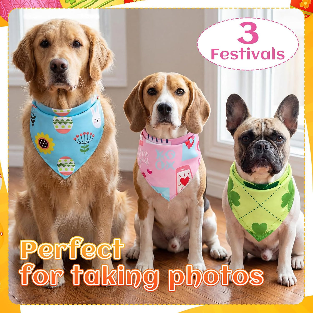Huhumy 100 Pcs Seasonal Dog Bandanas Easter Bandanas for Medium Large Dogs