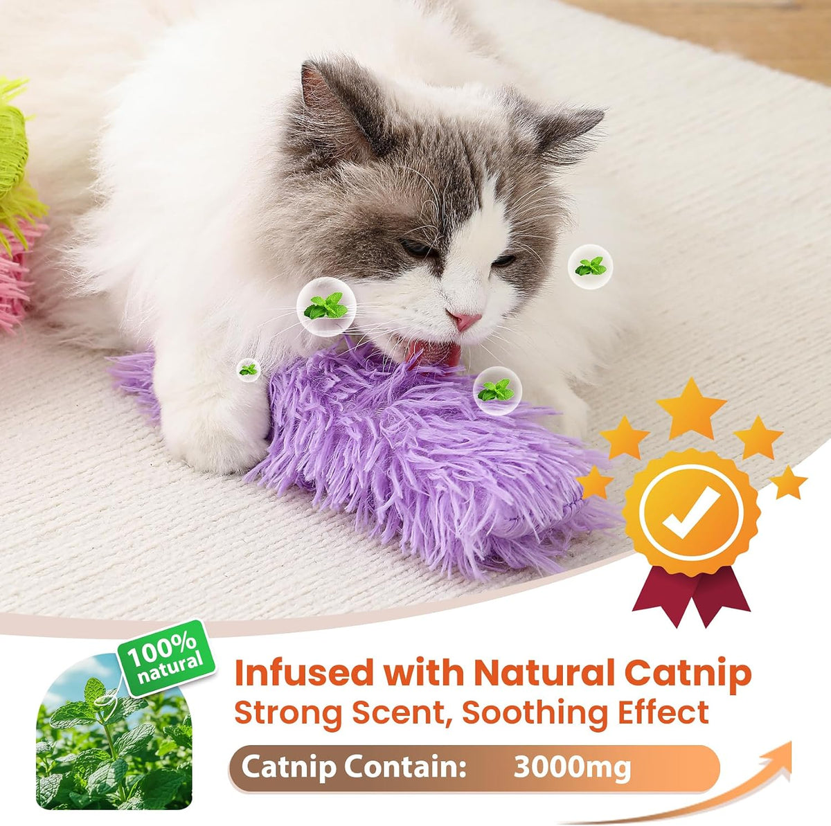 Cat Toys, 3 Pack Crinkle Catnip Pillow Toys for Indoor Cats