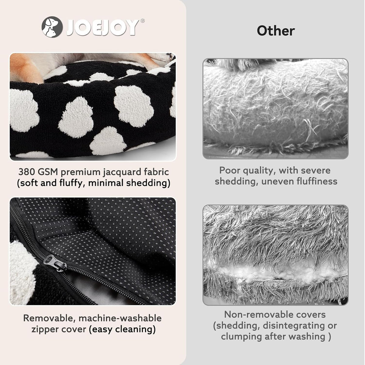 JOEJOY Jacquard Donut Round Small Dog Beds,Black 23x23x7in, Removable Washable Cover, Cute Pattern, Ultra Soft Fluffy Calming Pet Bed with Thick Supportive Bolster