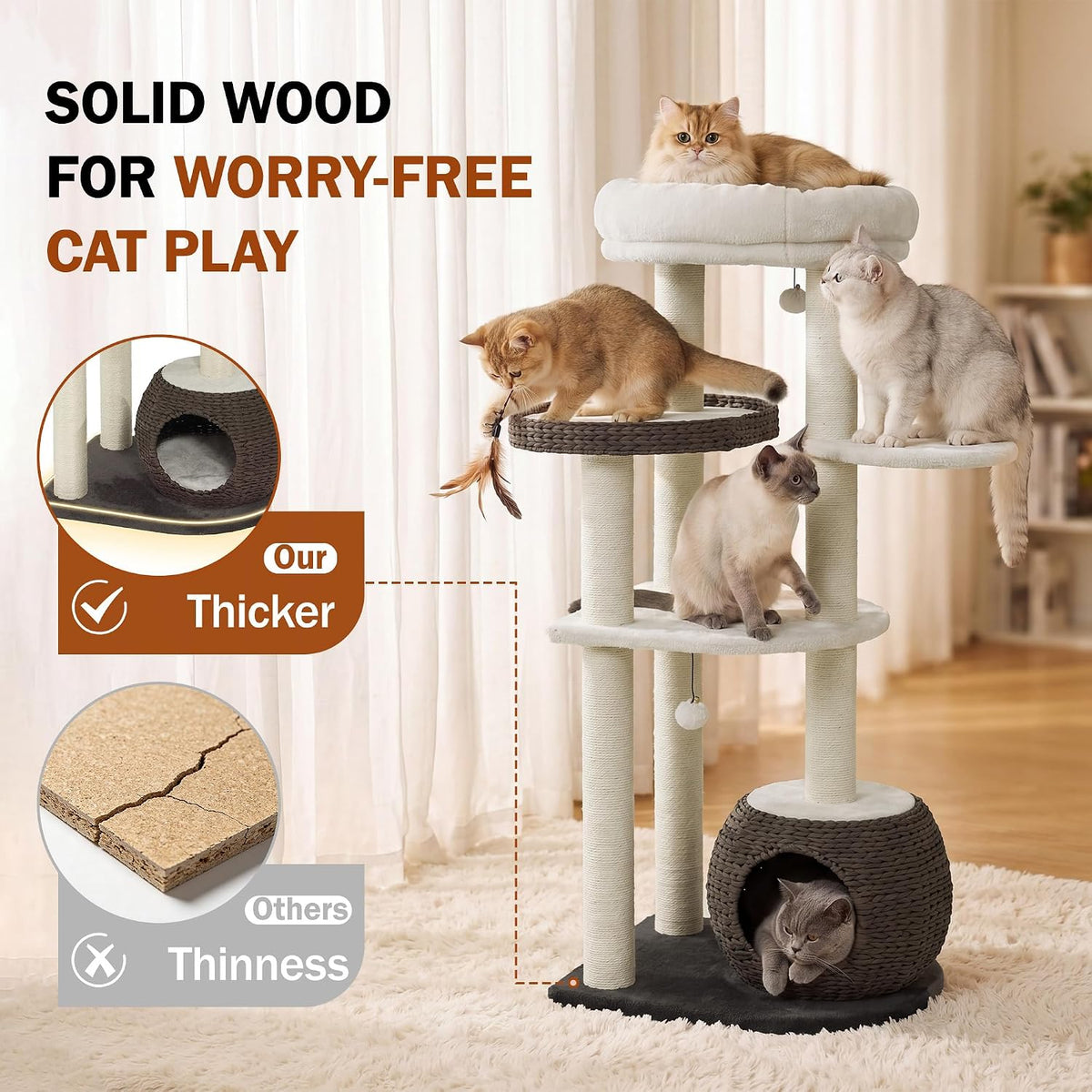 KAMABOKO Modern Cat Tree Tower, 54" Tall for Indoor Cats