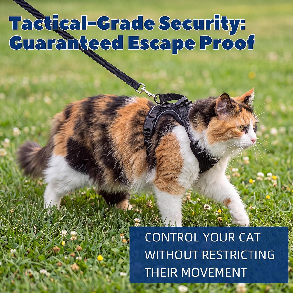Escape-Proof Cat Harness & Leash Set | Adjustable Reflective Design | Breathable Lightweight Comfort | Quick & Easy to Wear | Safe Fit for Small, Medium & Large Cats-Black,S