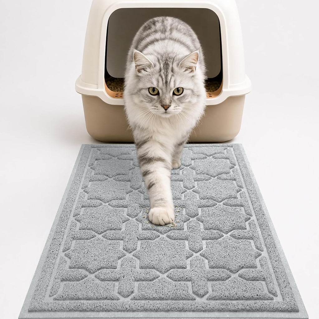 Yimobra Cat Litter Mat, Waterproof Litter Trap Mat, 35.4x23.6, Grey | PVC Litter Box Mat with Non Slip Backing, Easy Clean Surface and Scatter Control Design for Cleaner Floors