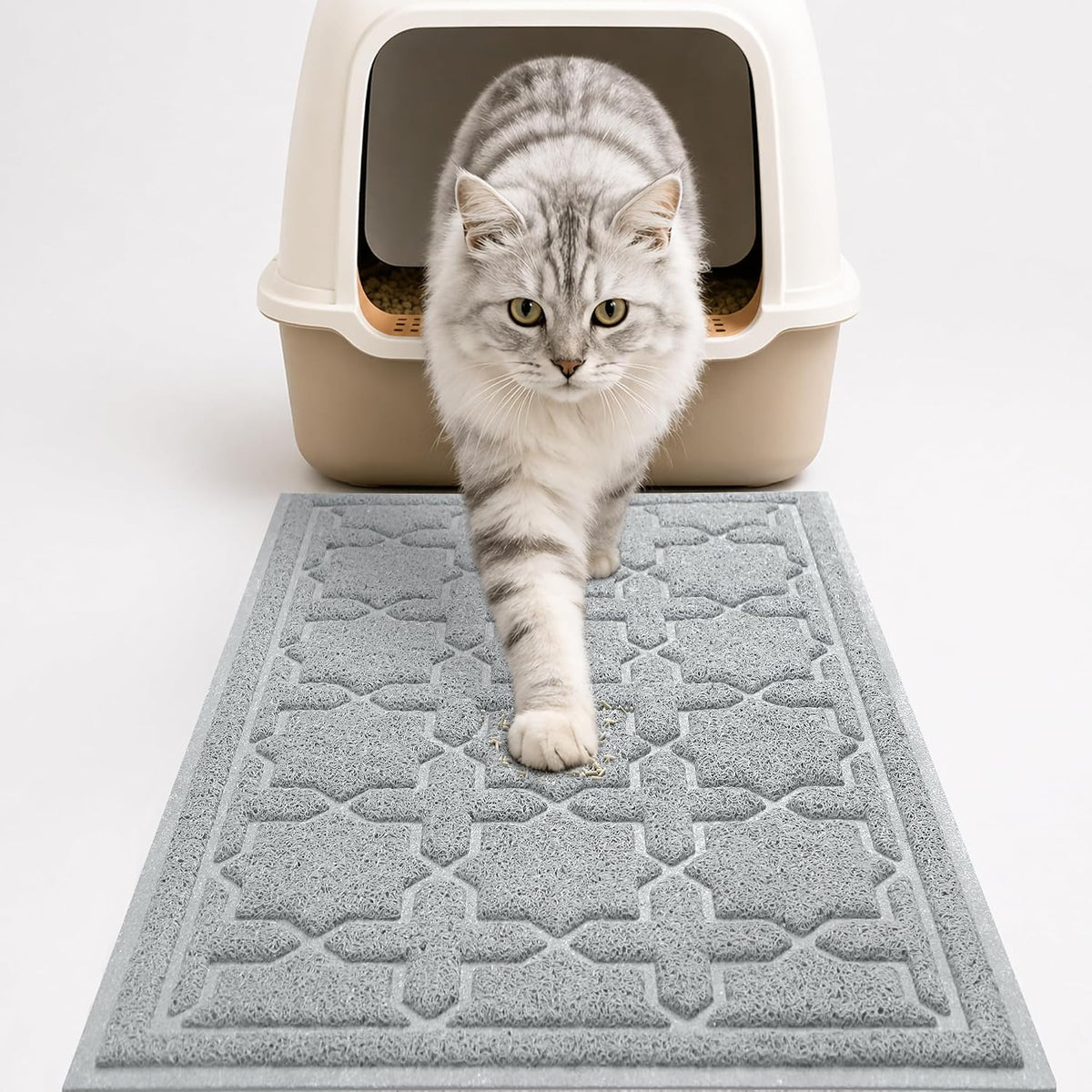 Yimobra Cat Litter Mat, Waterproof Litter Trap Mat, 35.4x23.6, Grey | PVC Litter Box Mat with Non Slip Backing, Easy Clean Surface and Scatter Control Design for Cleaner Floors