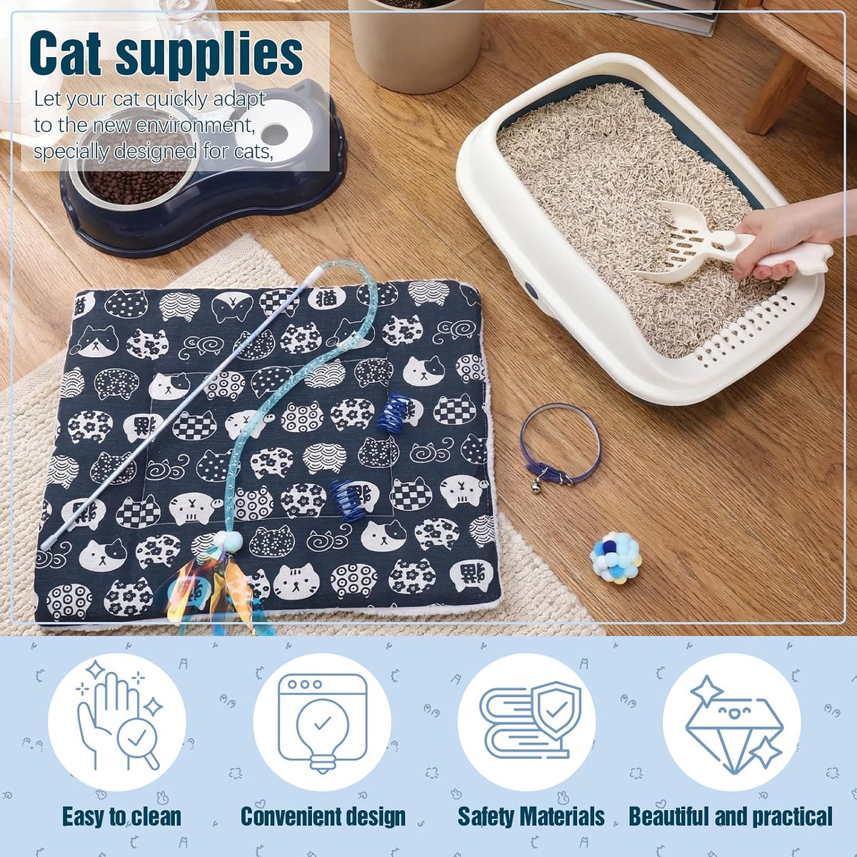 Eccliy 10 Pcs Kitten Starter Kit for Indoor, Classic, Medium, Dark Blue