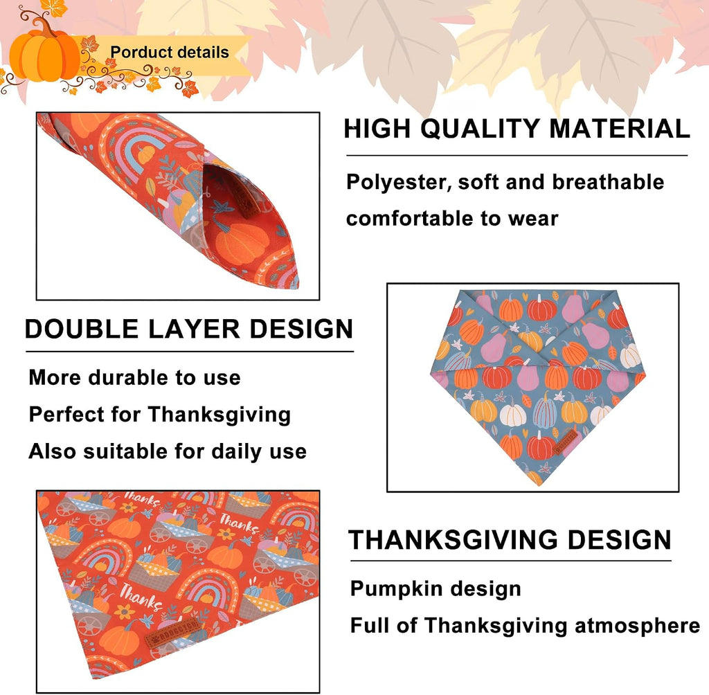 ADOGGYGO Thanksgiving Dog Bandana, Fall Harvest Pumpkin Dog Scarf, X-Large