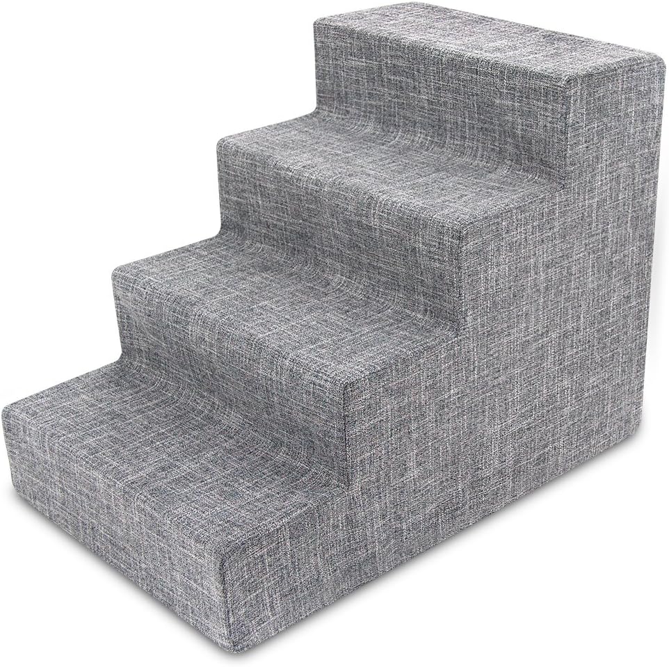 Best Pet Supplies Dog Stairs & Steps - Foam Steps for Small Dogs & Cats, Non-Slip Indoor Balanced Pet Step Support, Dog Ramp, No Assembly, Ash Gray Linen, 4-Step (18-inch Height)