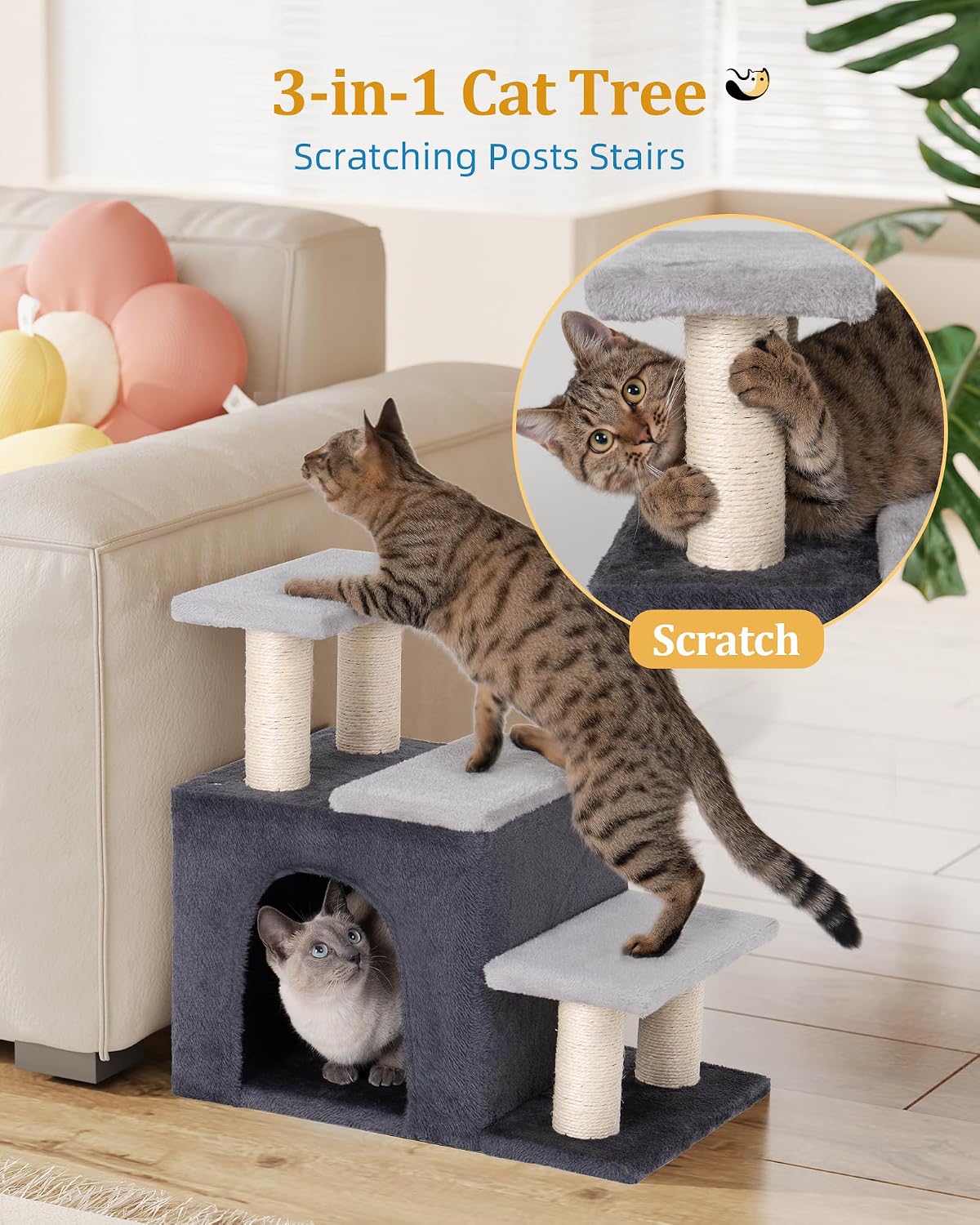 Aechonow 3-in-1 Pet Stairs for Cats, Dog Steps for Small Doggie Rabbits
