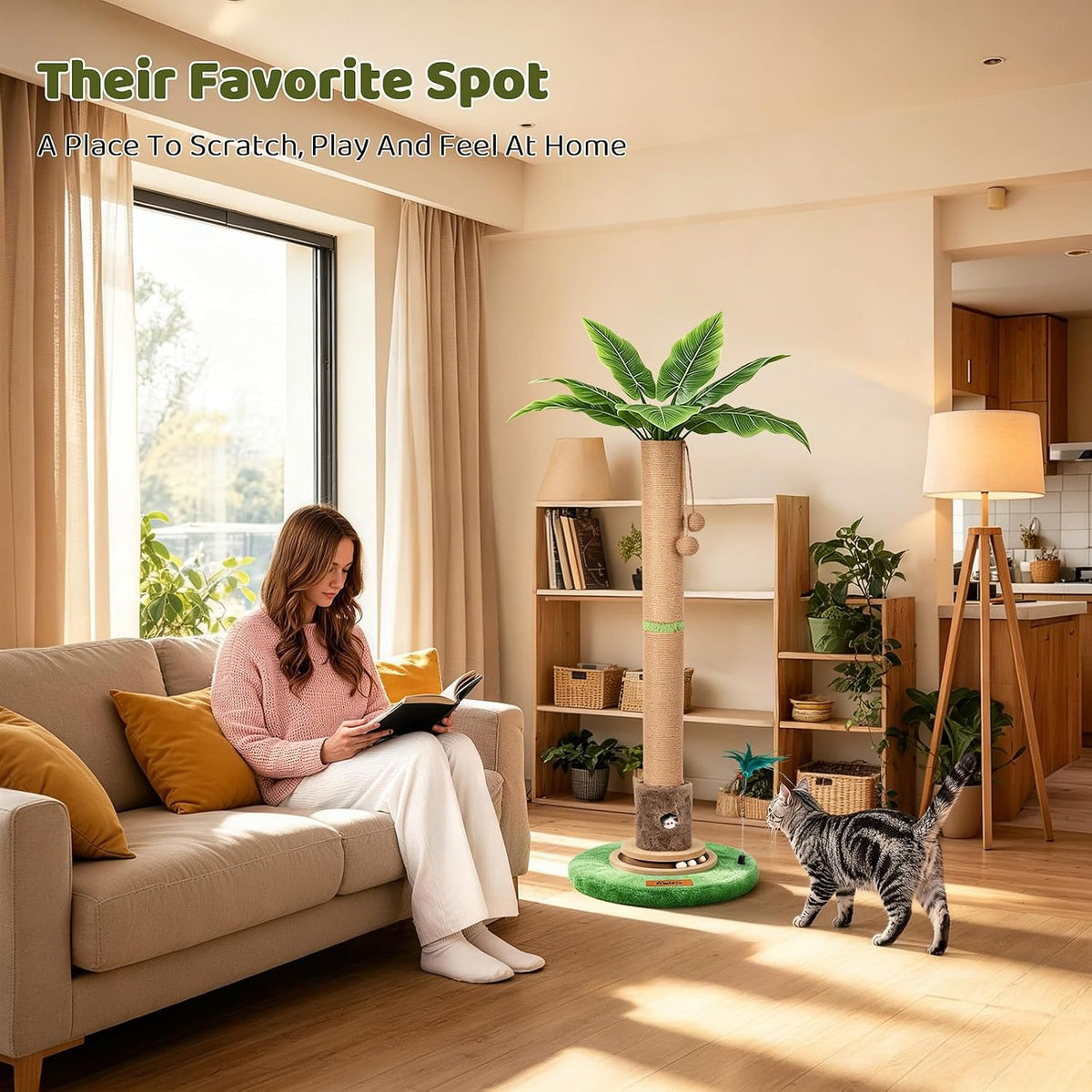【Material Upgrade】 Famifit 50.8" Plant Cat Scratching Post, Tall Cat Tree