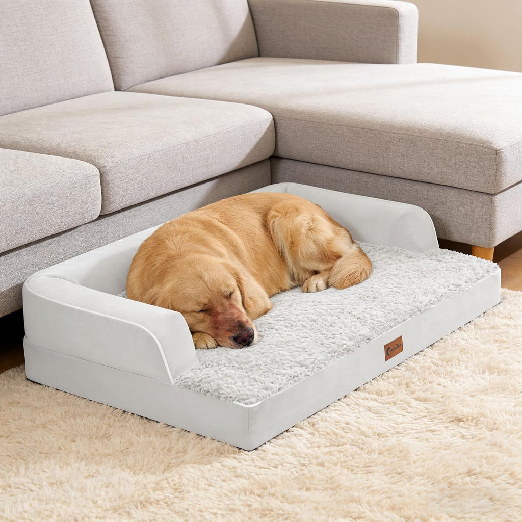 Orthopedic Dog Bed for Extra Large Dogs, 48x30in, Grey White