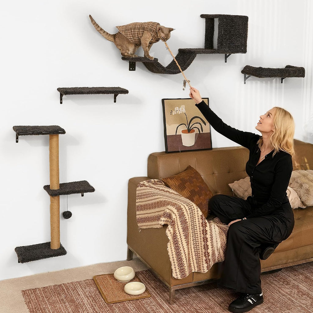 FUKUMARU Cat Wall Shelves, 4 in 1 Set, Grey