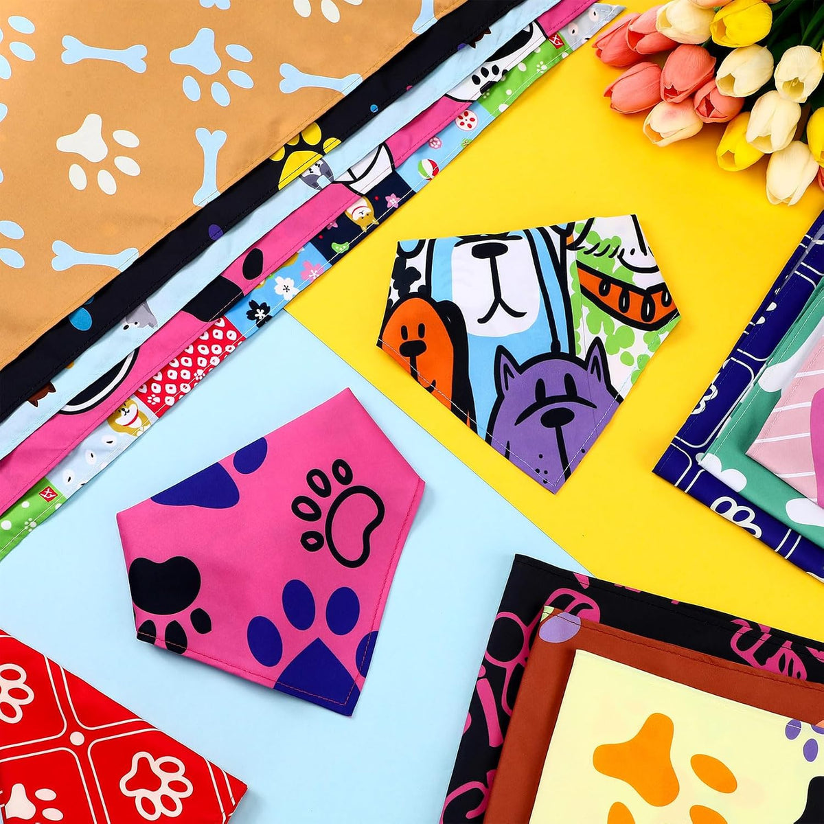 Huhumy 100 Pcs Paw Dog Bandanas Bulk XL Paw Grooming Bandanas for Dogs