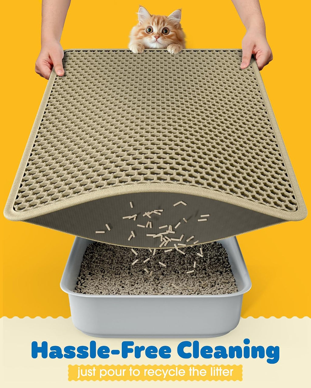 Powools Cat Litter Mat, 30 x 24 in, Waterproof, Non-Slip, Beige | Litter Trapping Mat, Easy to Clean, Litter Box Mat, Urine-Proof, Cat Toilet Training Systems Accessories, Indoor Cats