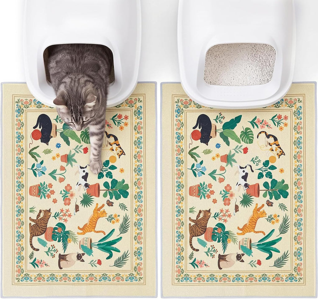 Bienbee Cat Litter Mat, 2 Pack 33" x 22" Machine Washable for Litter Boxes