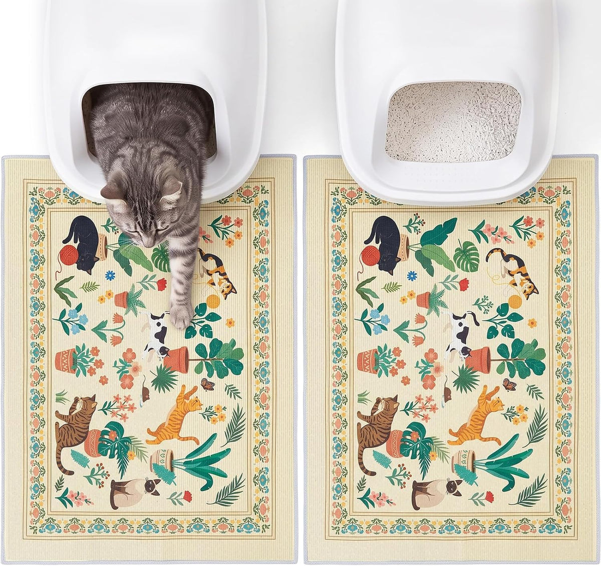 Bienbee Cat Litter Mat, 2 Pack 33" x 22" Machine Washable for Litter Boxes