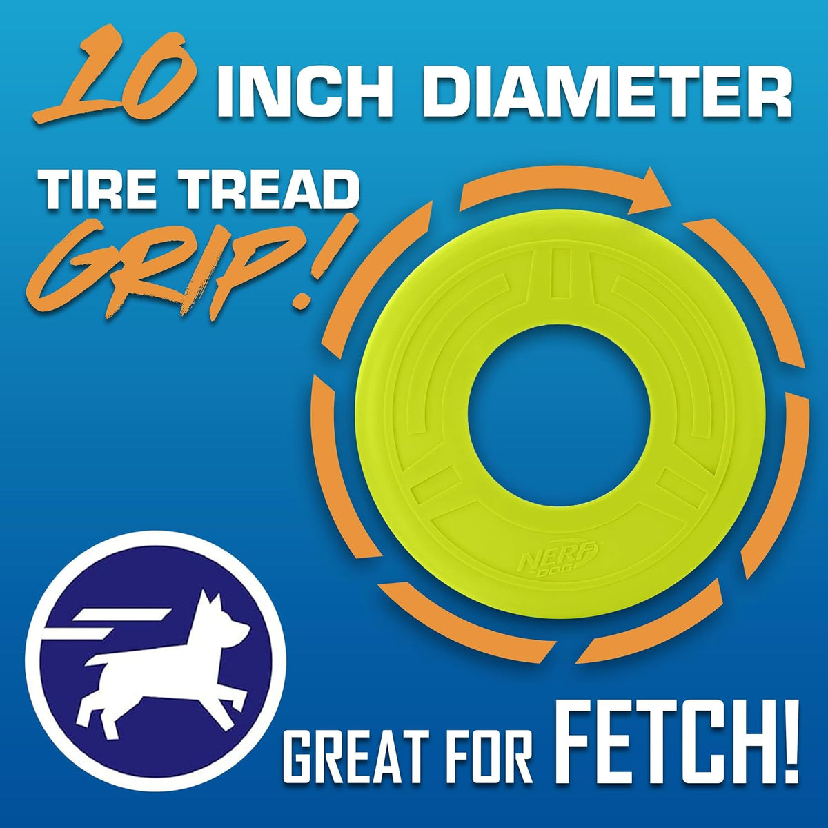 Nerf Dog Atomic Flyer Outdoor Dog Toy, 10 Inch Flying Disc Dog Fetch Toy, Rubber Dog Toy for Medium Dogs and Large Dogs, Green