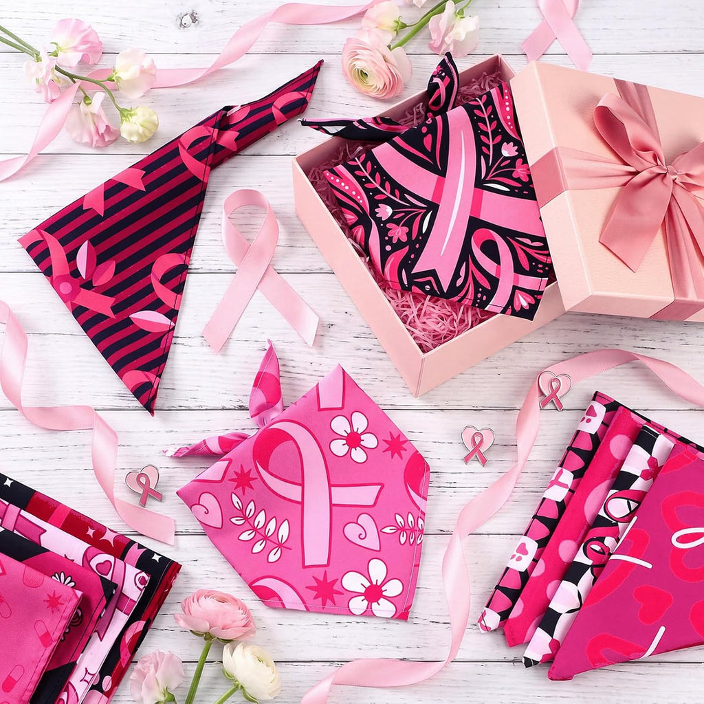 Huhumy 100 Pcs Breast Cancer Dog Bandanas Pink Ribbon Bandanas for Dogs