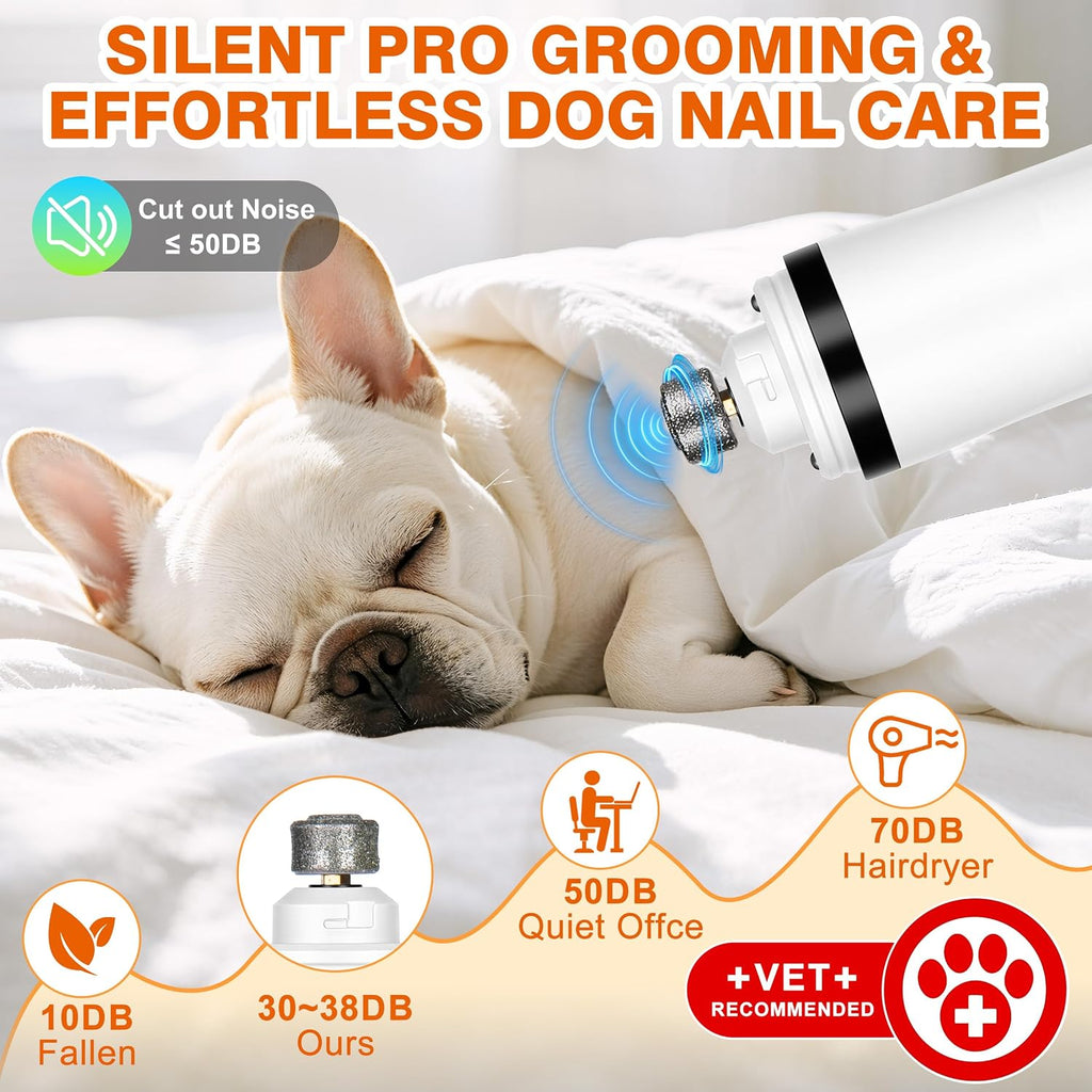 Dog Nail Grinder, Quiet Pet Nail Trimmer with LED, 3 Speeds & 3 Ports