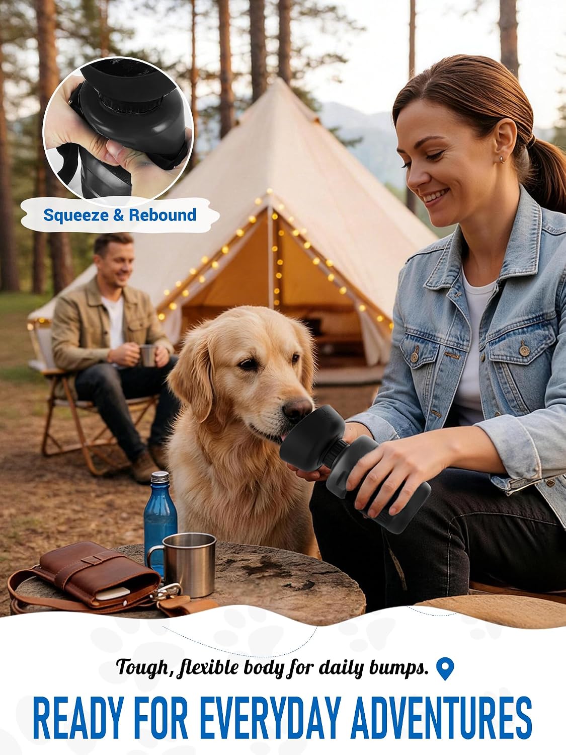 lesotc Dog Water Bottle, Portable Water Dispenser with Travel Water Bowl, Leak Proof Pet Travel Squeeze Bottle, Puppy Essentials Dog Stuff Accessories for Outdoor Walking, Hiking, Camping 