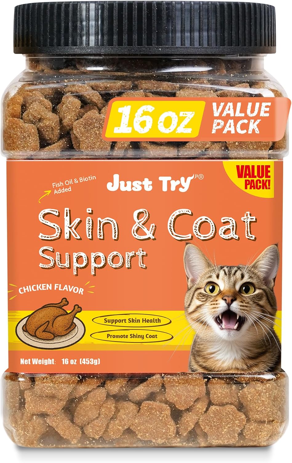 Just Try Skin & Coat Support Cat Treats,Omega 3 Salmon Oil