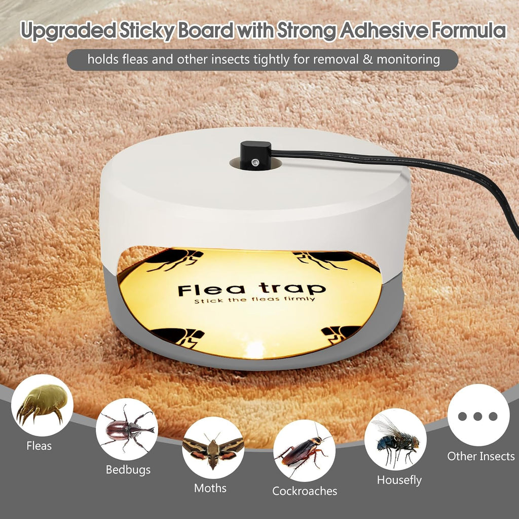Flea Traps for Inside Your Home, 4 Pack Original Indoor Flea Light Bed Bug Killer w/ 12 Sticky Pads & 12 Light Bulb Refills Replacement, Odorless Insect Infestation Treatment Trap Lamp for Kid Pet