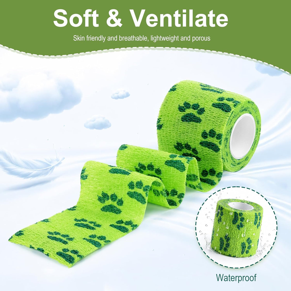 Vet Wrap Cohesive Bandages, Self-Adhesive Bandage Wrap, Breathable Non-Woven Self Adherent Tape for Pet Dog Leg Paw Wound, Horse, Cat, First Aid & Ankle Sprain, 2 Inch (6 Rolls)