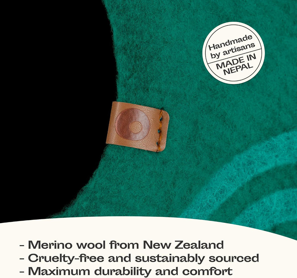 MEOWFIA Cat Cave - New Zealand Wool Bed for Indoor Cats (Emerald)