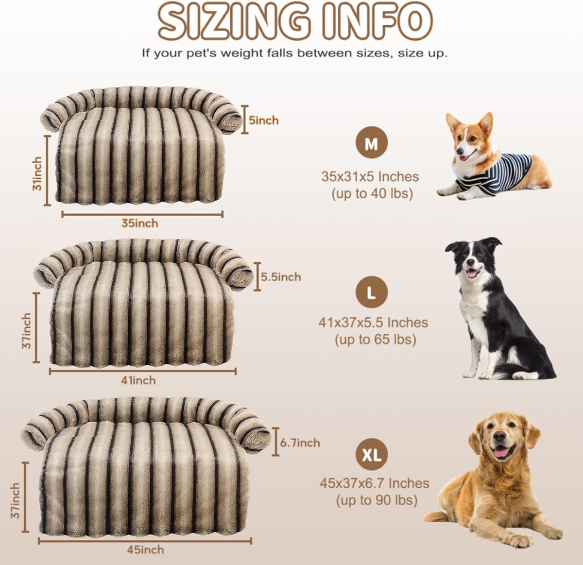 WATANIYA PET Large Dog Couch Bed, Fluffy Washable Couch Protector for Dogs with Removable Cover, Non-Slip Dog Sofa Bed, 41x37 Inch, Brown