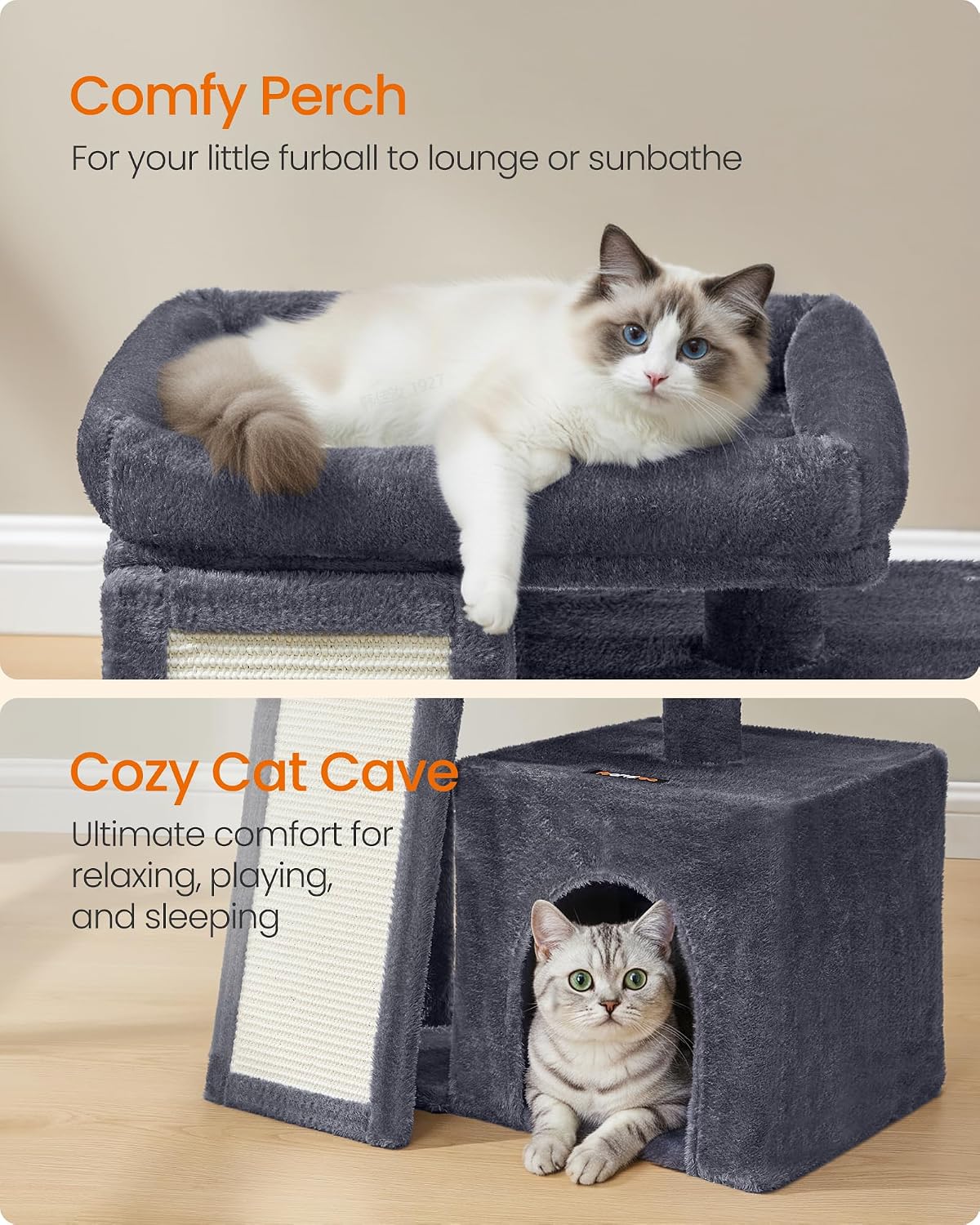 Feandrea Cat Tree, 18.3-in Small Cat Tower, Cute Kittens Condo, Dark Gray