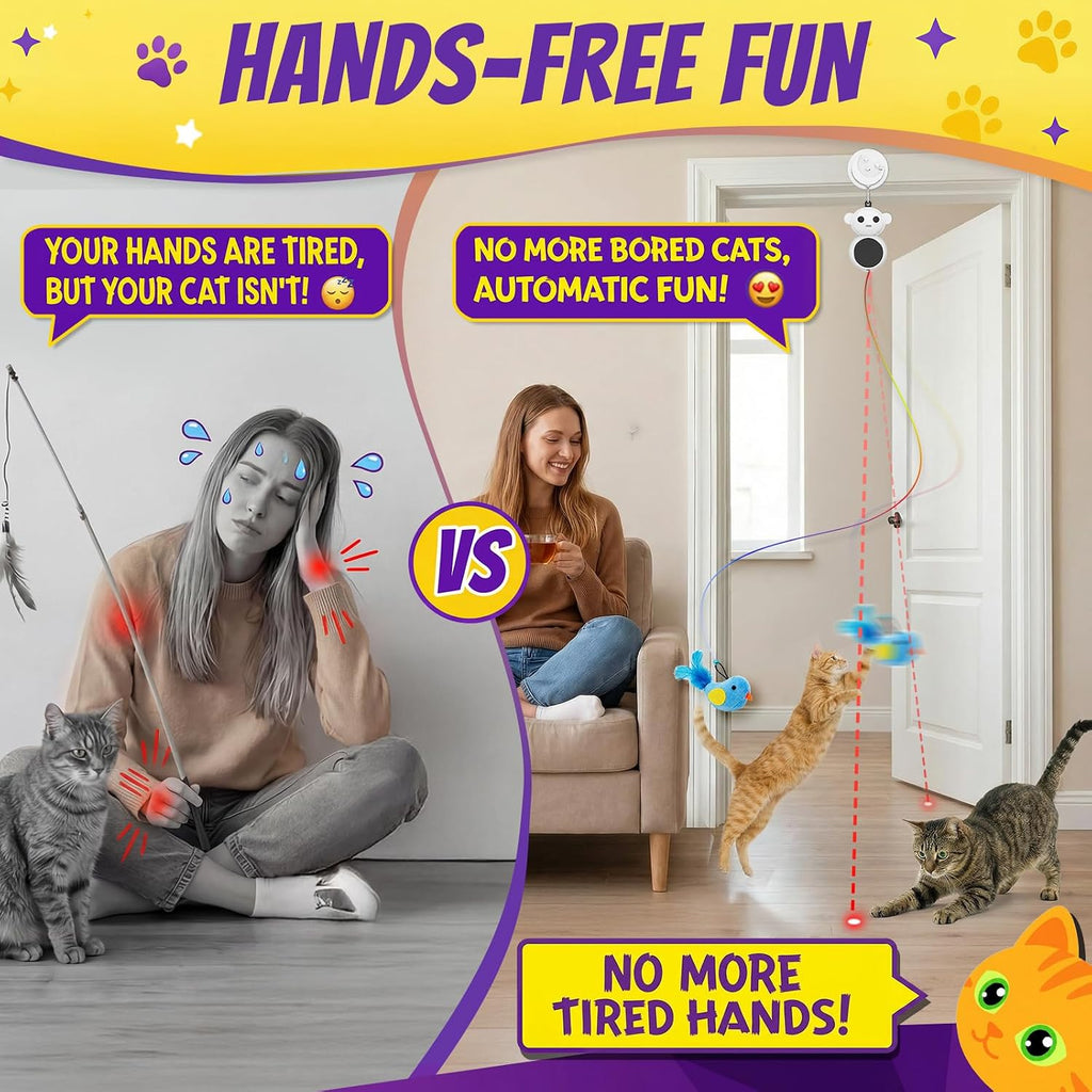 2-in-1 Interactive Laser Pointer Cat Toy & Flying Bird Wand for Indoor Cats