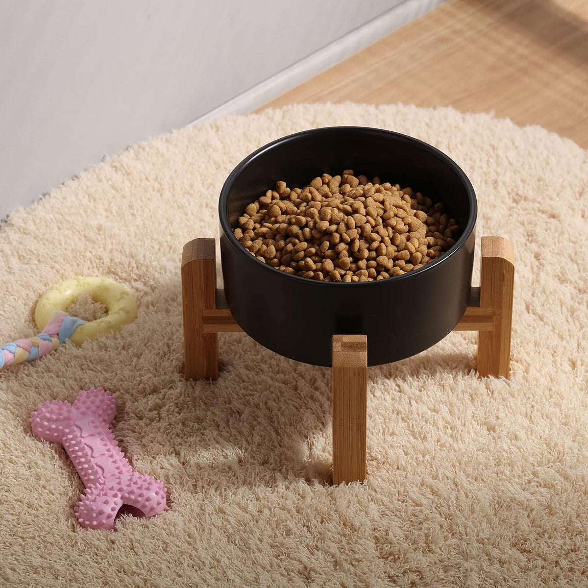 Petygooing Black Elevated/Raised Ceramic Dog Bowl for Small Breeds, Dog Food Water Dish with Stand,Pet Feeding Bowl with Anti Slip Rubber for Cats and Small Dogs Puppy 13.5 OZ (5.1In / 1.7 Cups)