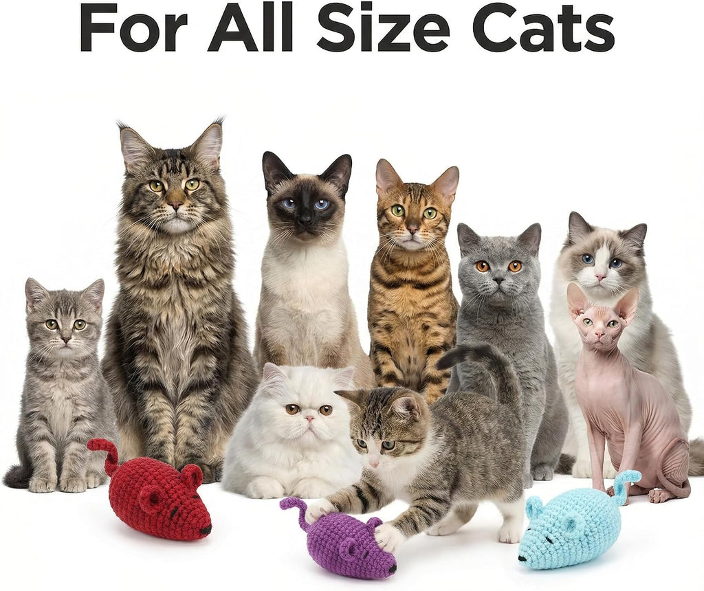 Catnip Toys Crochet Mice Cat Toys, 3 Pcs Handmade Durable Yarn Mice Toys with Natural Catnip & Silvervine, Interactive Kitten Chew Kicker Toy for Teeth Cleaning & Anxiety Relief