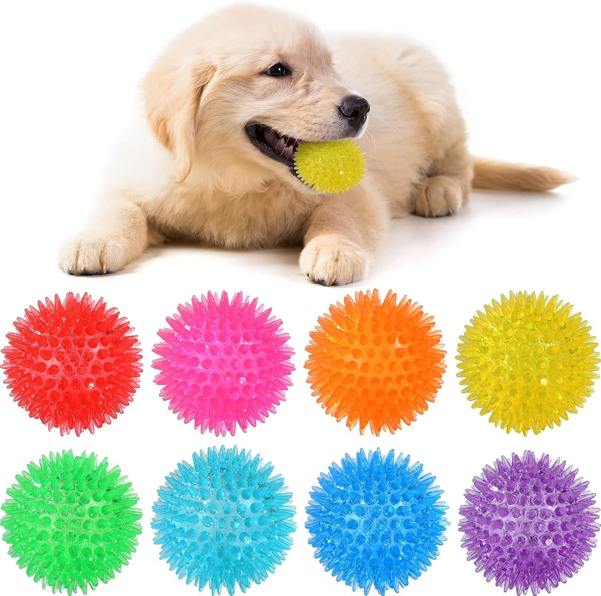 VITEVER 8 Colors 2.5” Squeaky Dog Toy Balls for Small Medium Dogs, Puppy Chew Toys for Teething, Spiky Balls for Small Dogs, Durable Toys for Teeth Cleaning and Training - Safe, BPA Free