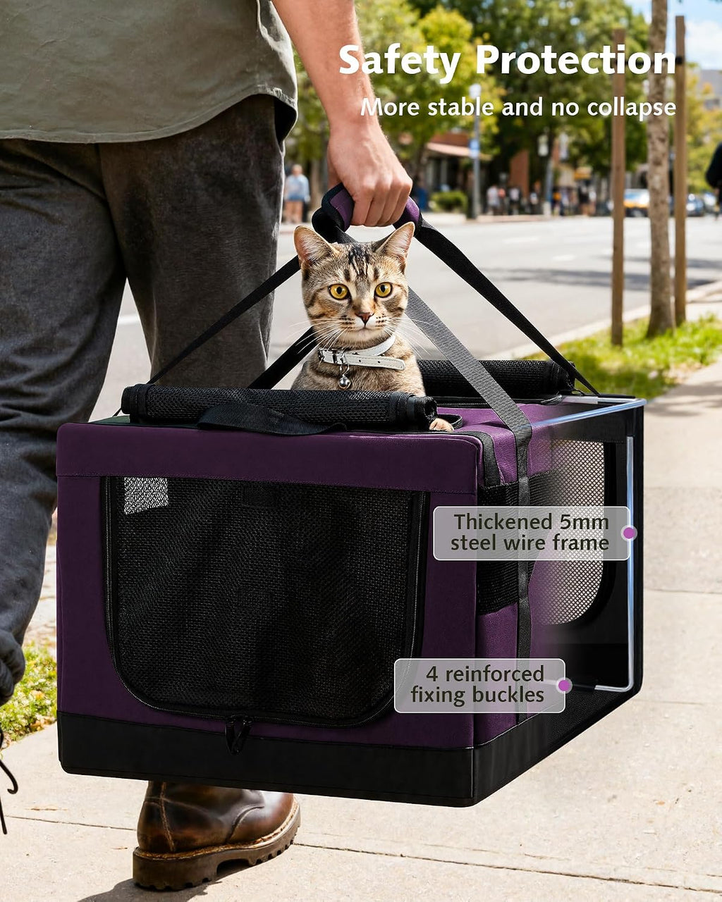 Pecute Cat Carrier, Soft Double Pet Crate for 2 Cats Travel, Purple