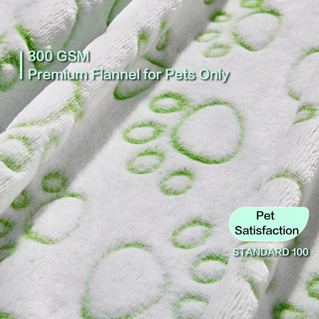 Stuffed Premium Green Soft Dog Blanket, with Flannel Green Cute Paw Print, Puppy Supplies Dog Stuff Essentials, 43 * 66 inches for Large Dogs