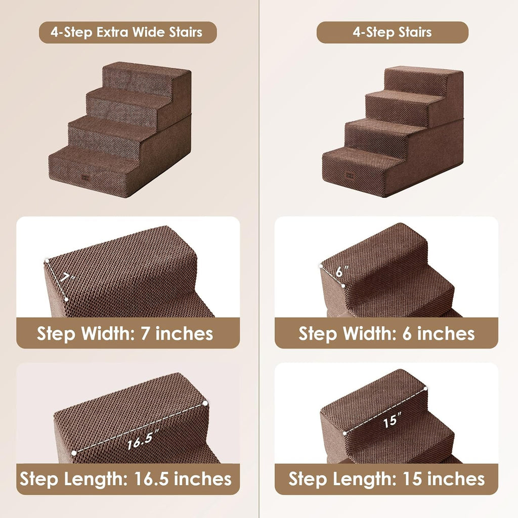 EHEYCIGA Dog Stairs for Bed 20" H, 4-Step Extra Wide Dog Steps, Brown