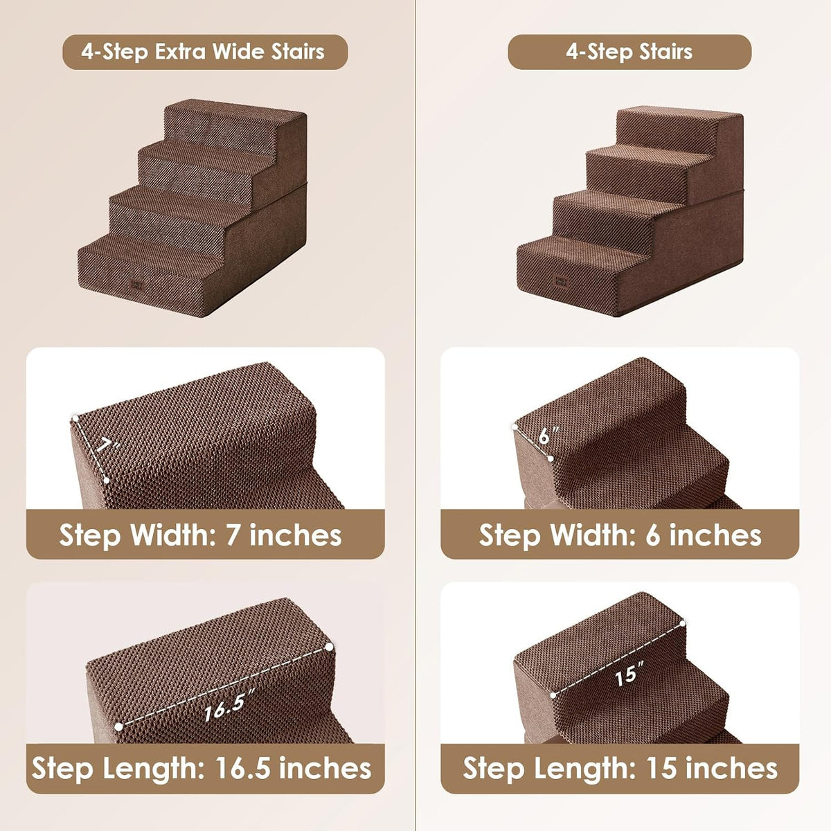 EHEYCIGA Dog Stairs for Bed 20" H, 4-Step Extra Wide Dog Steps, Brown