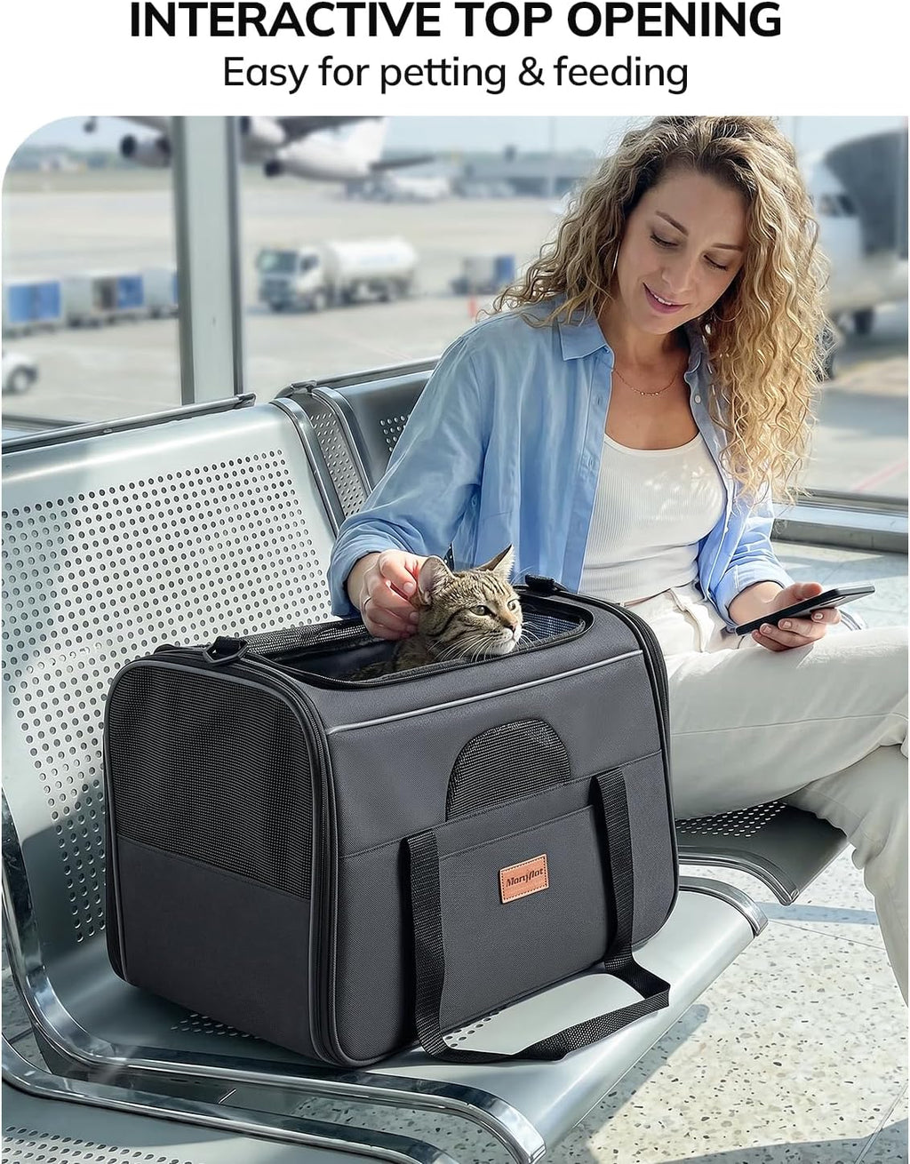 Morpilot Airline Approved Cat Carrier for Pets up to 15lbs,16.5" x11" x11"