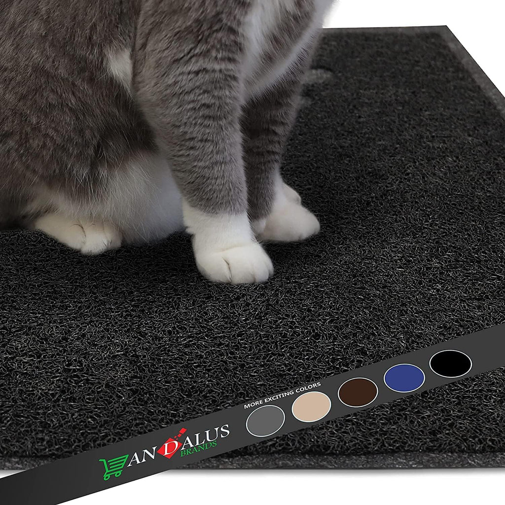 Andalus Large Cat Litter Mat, Pack of 1 - Waterproof, Non-Slip & Easy to Clean Cat Litter Box Mat for Extra Efficient Pet Litter-Trapping, Black (30” X 18”)