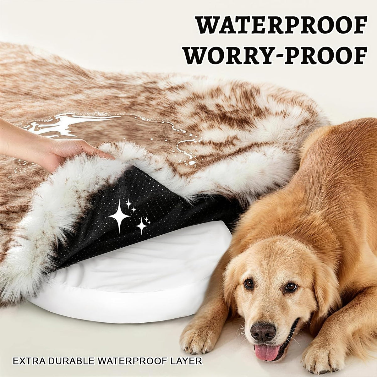 Faux Fur Dog Bed Rug for Large Dogs, Orthopedic Thick Foam 50"x30"