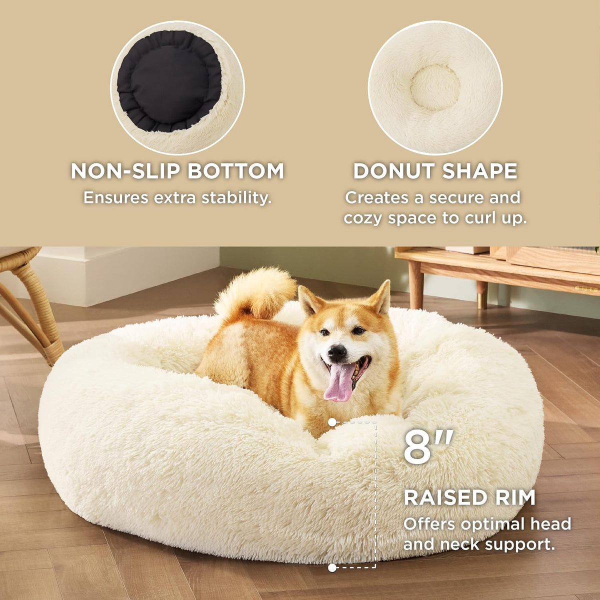 Bedsure Calming Dog Bed Medium Size Dog Donut Washable Pet Bed,30ins