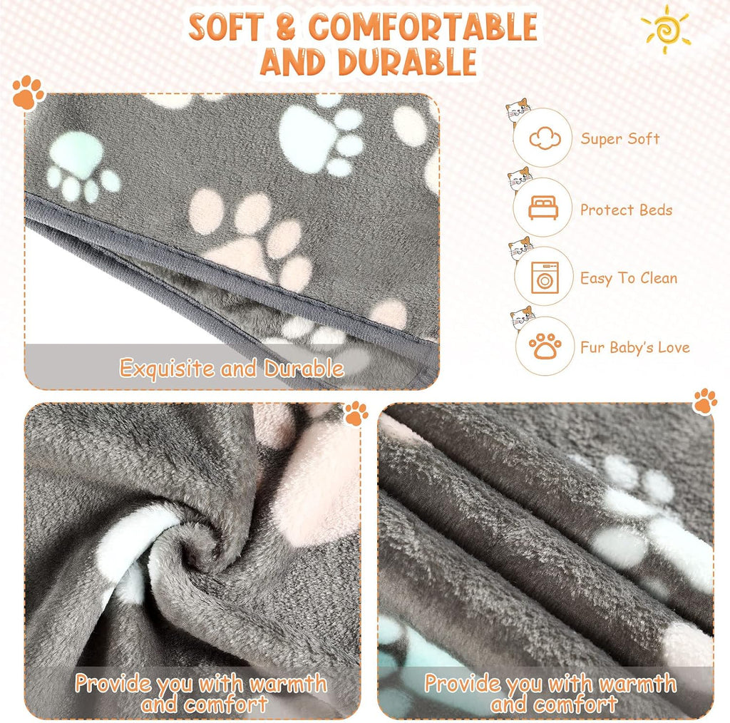 Tatuo 4 Pcs Fleece Dog Blankets for Puppy Cat, Dark Gray, 30 x 20.5 in, Paw