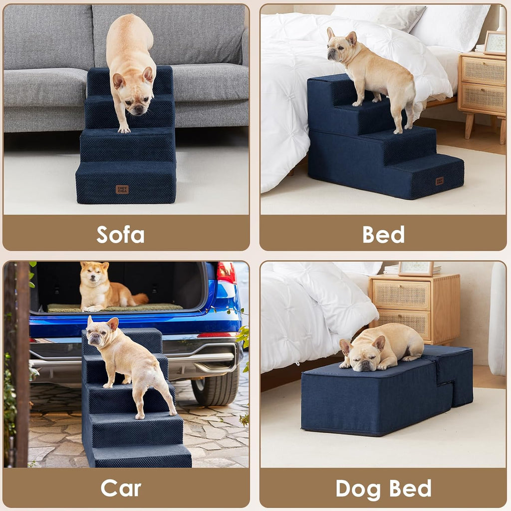 EHEYCIGA Dog Stairs for Bed 20" H, 4-Step Extra Wide Dog Steps, Navy