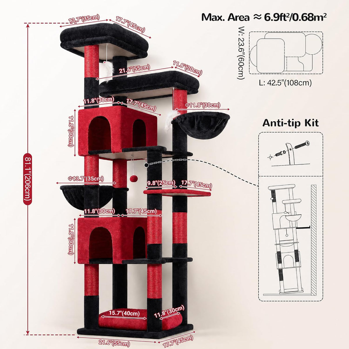 Globlazer Sturdy Extra Large Gothic Cat Tower for Indoor Cats, S81C, Goth