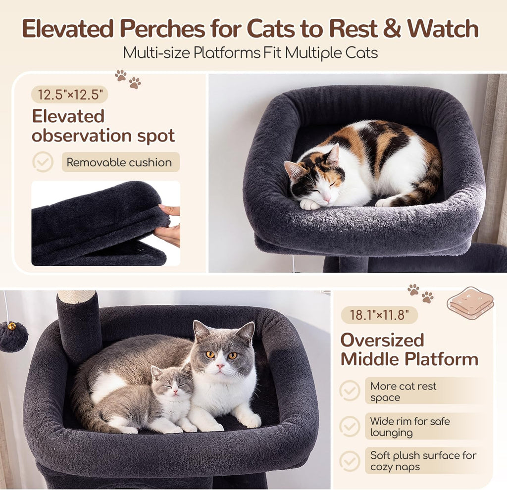 Globlazer Cat Tree Tower 2 Condo Kitten Scratching Post, F54, Dark Grey