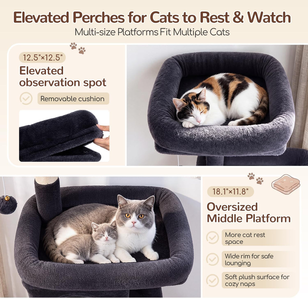 Globlazer Cat Tree Tower 2 Condo Kitten Scratching Post, F54, Dark Grey