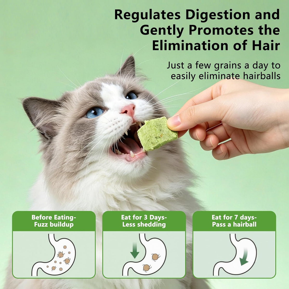 Freeze-Dried Cat Grass Treats 150g/5.29 oz, Natural Granules for Hairball Removal & Dental Care, Dried Root Snacks Sticks for Cats