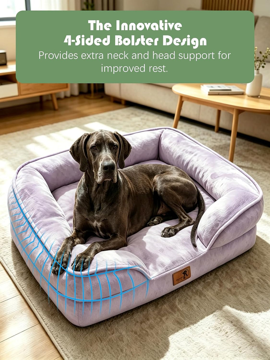 Spotted Play Orthopedic Dog Bed with Sides - Sofa Beds for Extra Large Dogs, Supportive Foam Pet Couch Bed with Washable Removable Cover, Waterproof Lining and Non-Slip Bottom, Purple - XXL