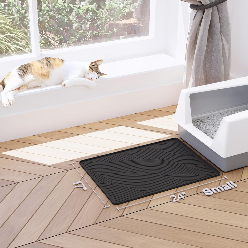 Cat Litter Box Mat - SM Small Medium Size 24 x 17 in, Water Proof, Kitty Litter Trapping Mat, Easy to Clean, Scatter Control, Odorless, Pet Supplies for Indoor Cats, Dark Gray